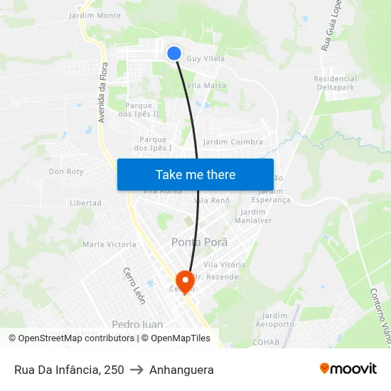 Rua Da Infância, 250 to Anhanguera map