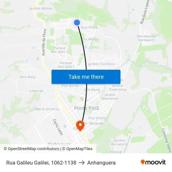 Rua Galileu Galilei, 1062-1138 to Anhanguera map