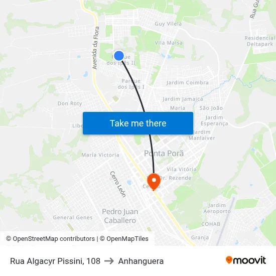 Rua Algacyr Pissini, 108 to Anhanguera map