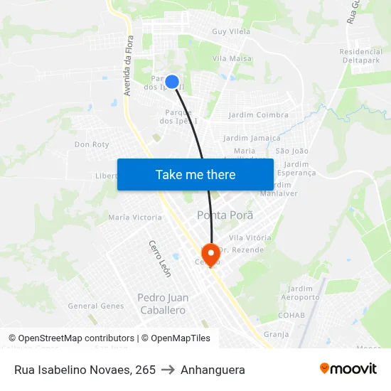 Rua Isabelino Novaes, 265 to Anhanguera map