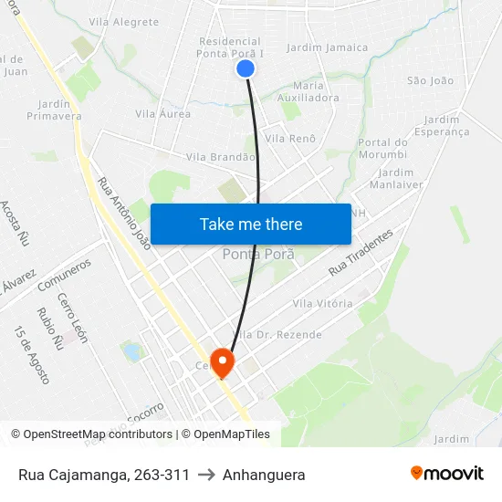 Rua Cajamanga, 263-311 to Anhanguera map