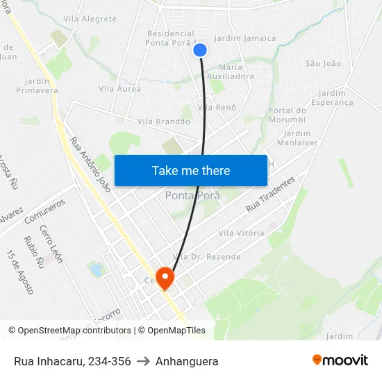 Rua Inhacaru, 234-356 to Anhanguera map