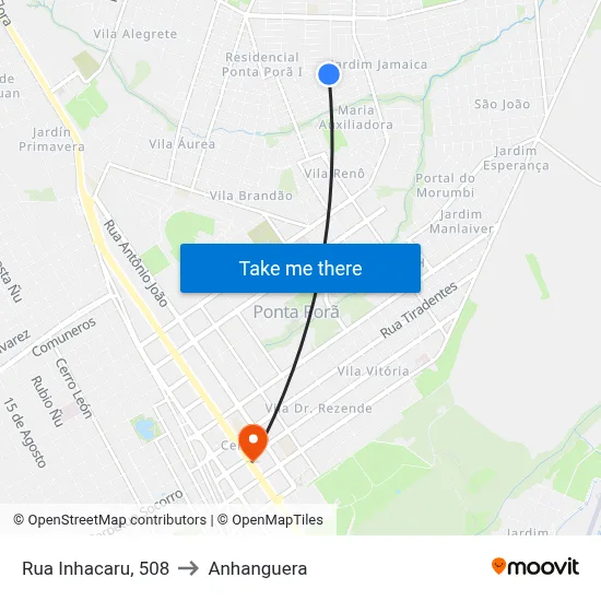 Rua Inhacaru, 508 to Anhanguera map