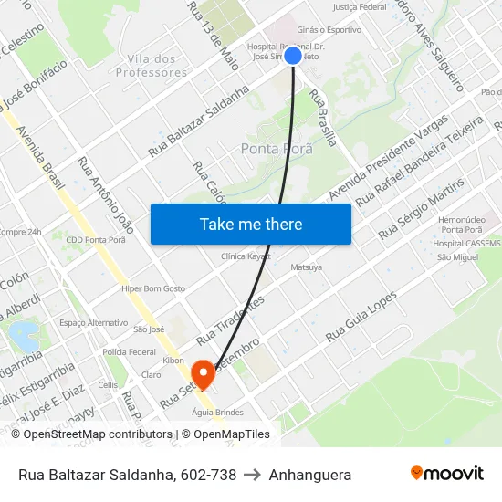 Rua Baltazar Saldanha, 602-738 to Anhanguera map