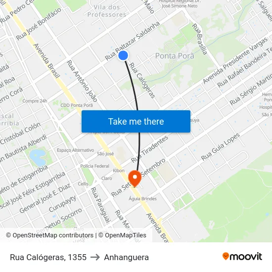 Rua Calógeras, 1355 to Anhanguera map