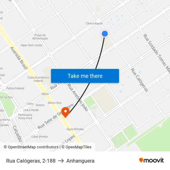 Rua Calógeras, 2-188 to Anhanguera map