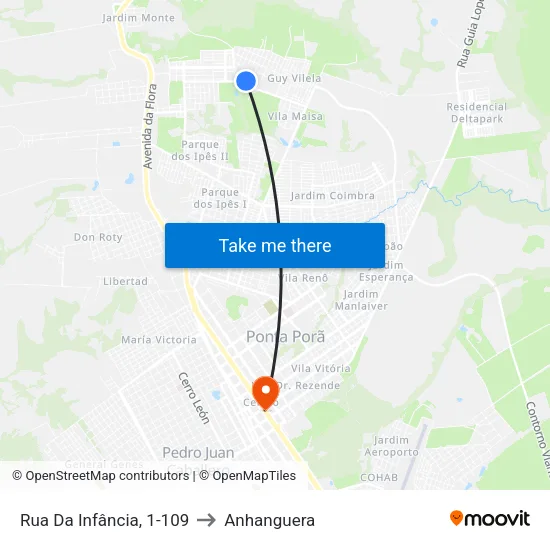 Rua Da Infância, 1-109 to Anhanguera map