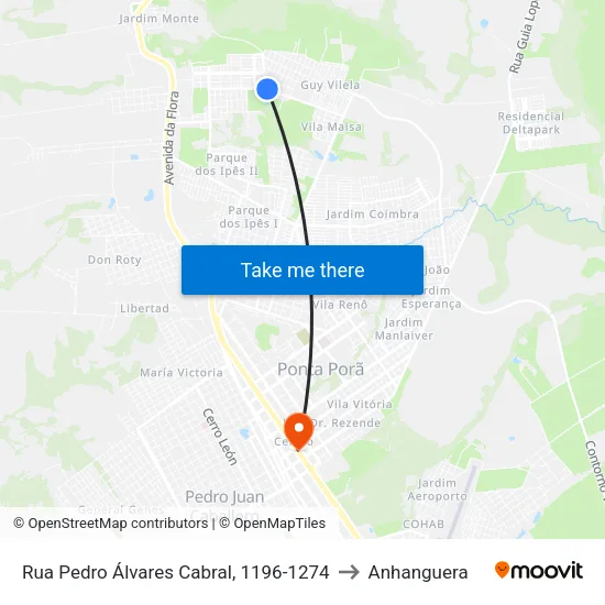 Rua Pedro Álvares Cabral, 1196-1274 to Anhanguera map
