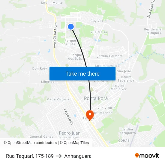 Rua Taquarí, 175-189 to Anhanguera map