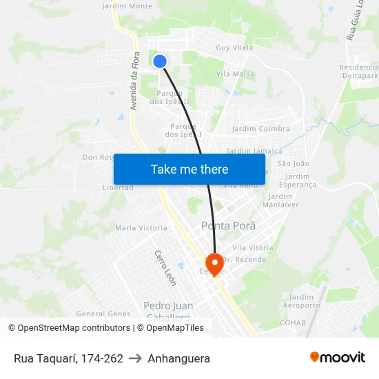 Rua Taquarí, 174-262 to Anhanguera map