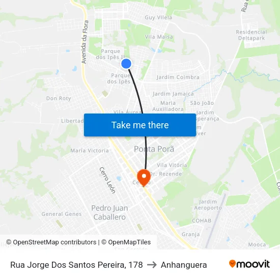 Rua Jorge Dos Santos Pereira, 178 to Anhanguera map