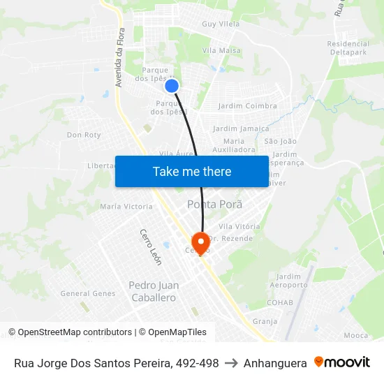 Rua Jorge Dos Santos Pereira, 492-498 to Anhanguera map