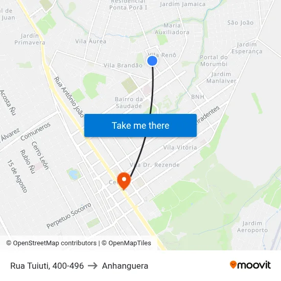 Rua Tuiuti, 400-496 to Anhanguera map