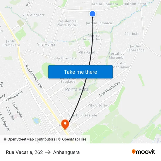 Rua Vacaria, 262 to Anhanguera map