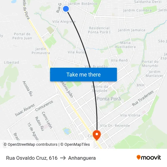 Rua Osvaldo Cruz, 616 to Anhanguera map