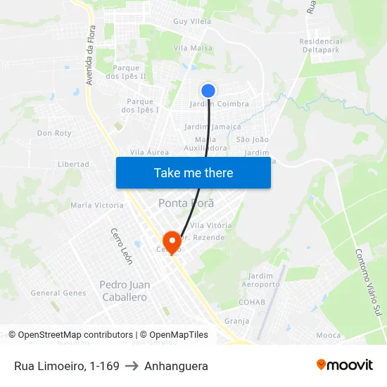 Rua Limoeiro, 1-169 to Anhanguera map