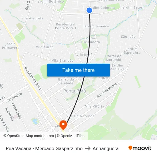 Rua Vacaria - Mercado Gasparzinho to Anhanguera map