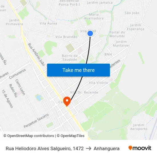 Rua Heliodoro Alves Salgueiro, 1472 to Anhanguera map