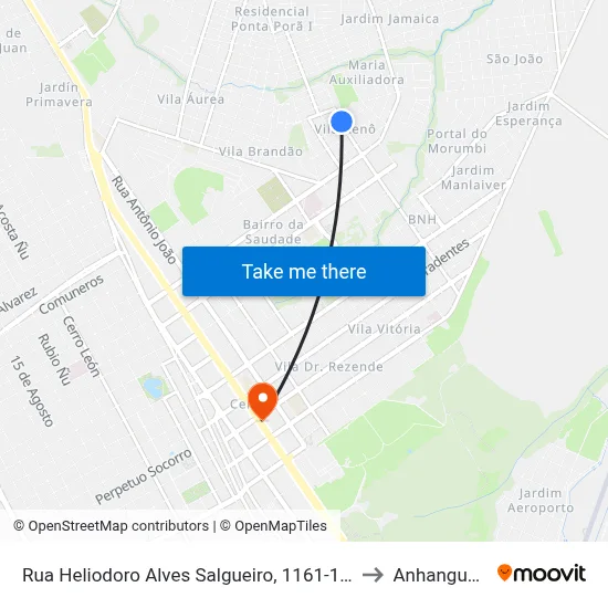 Rua Heliodoro Alves Salgueiro, 1161-1257 to Anhanguera map