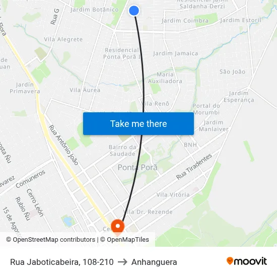 Rua Jaboticabeira, 108-210 to Anhanguera map