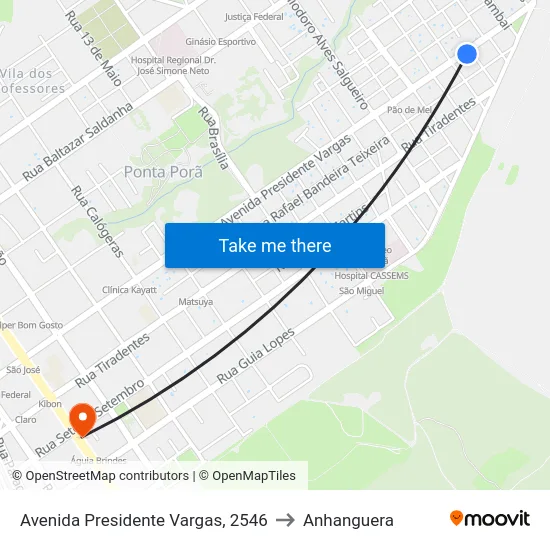 Avenida Presidente Vargas, 2546 to Anhanguera map