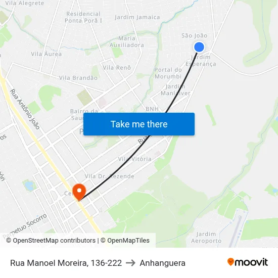 Rua Manoel Moreira, 136-222 to Anhanguera map