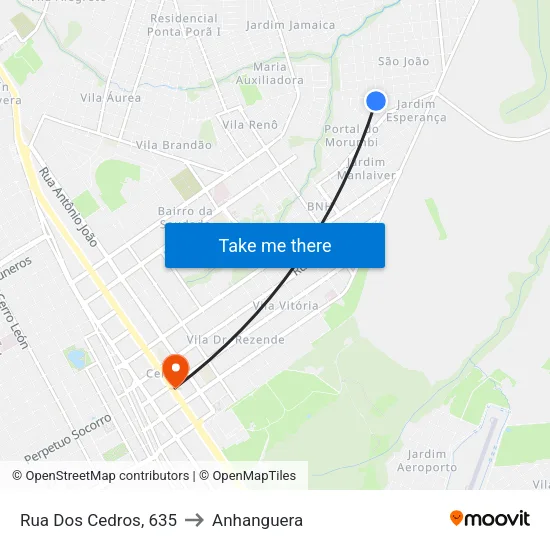 Rua Dos Cedros, 635 to Anhanguera map