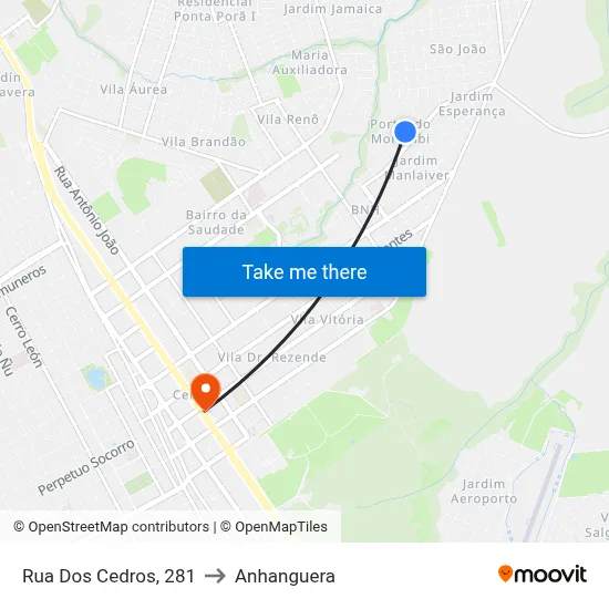 Rua Dos Cedros, 281 to Anhanguera map