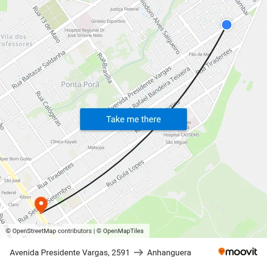 Avenida Presidente Vargas, 2591 to Anhanguera map
