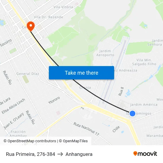 Rua Primeira, 276-384 to Anhanguera map