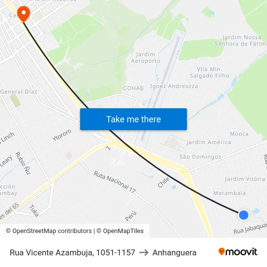 Rua Vicente Azambuja, 1051-1157 to Anhanguera map