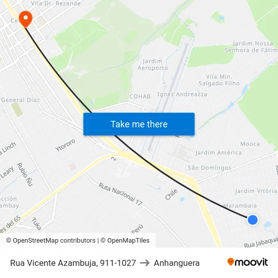 Rua Vicente Azambuja, 911-1027 to Anhanguera map