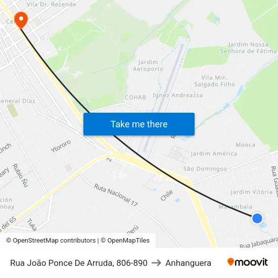 Rua João Ponce De Arruda, 806-890 to Anhanguera map