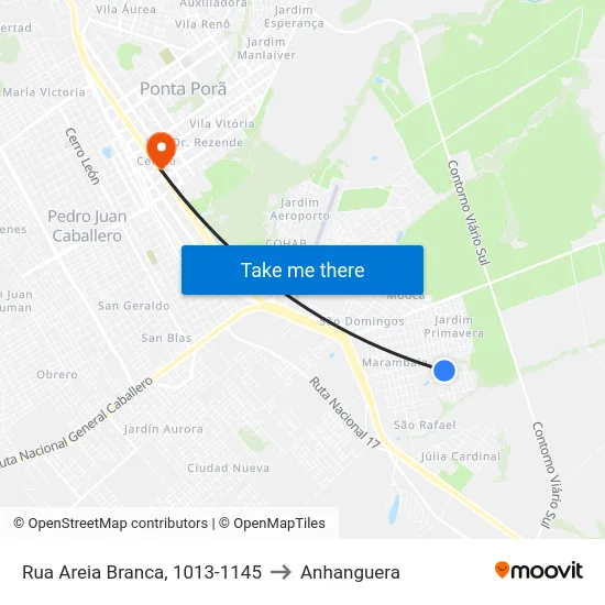 Rua Areia Branca, 1013-1145 to Anhanguera map