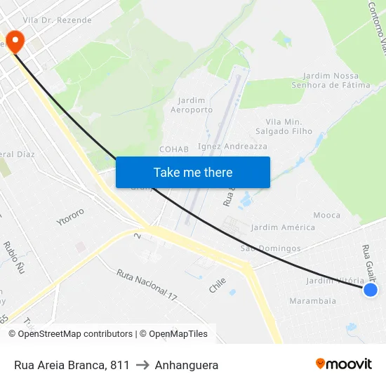 Rua Areia Branca, 811 to Anhanguera map