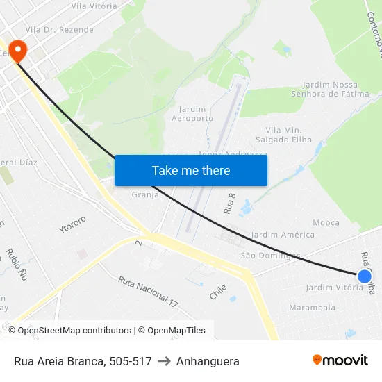 Rua Areia Branca, 505-517 to Anhanguera map