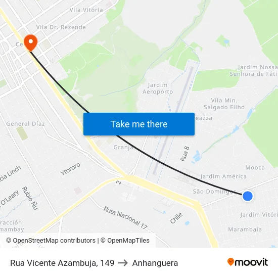 Rua Vicente Azambuja, 149 to Anhanguera map