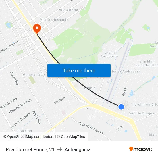 Rua Coronel Ponce, 21 to Anhanguera map