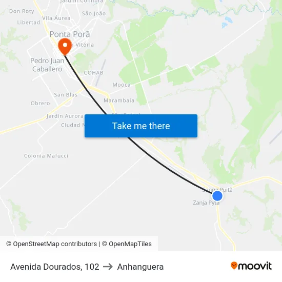 Avenida Dourados, 102 to Anhanguera map