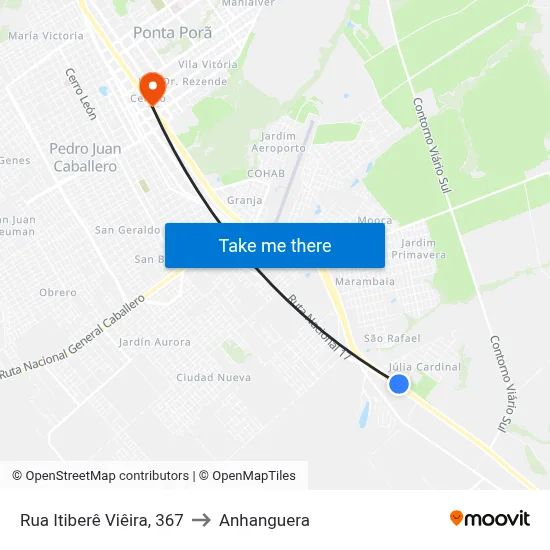 Rua Itiberê Viêira, 367 to Anhanguera map