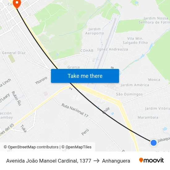 Avenida João Manoel Cardinal, 1377 to Anhanguera map