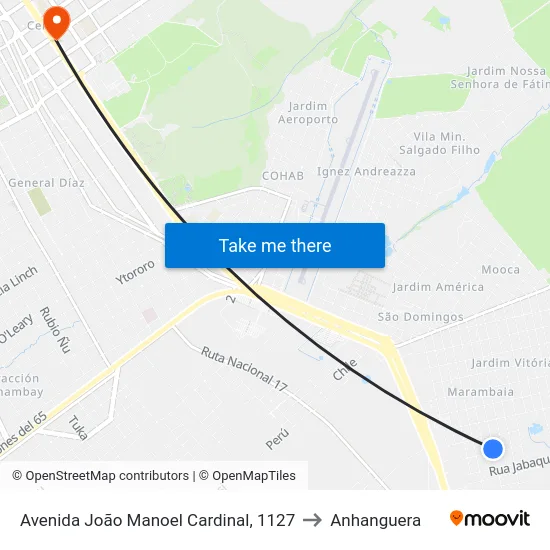 Avenida João Manoel Cardinal, 1127 to Anhanguera map