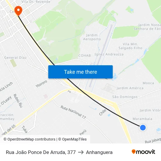 Rua João Ponce De Arruda, 377 to Anhanguera map