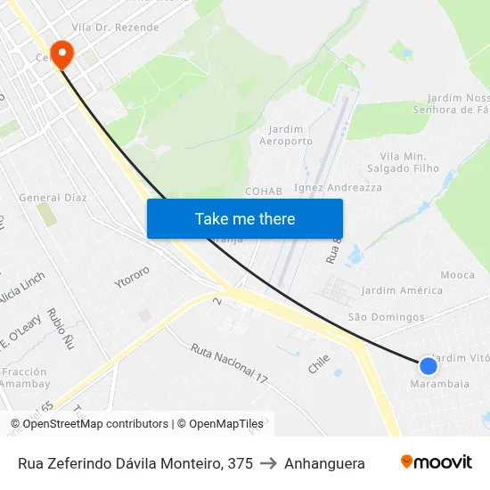 Rua Zeferindo Dávila Monteiro, 375 to Anhanguera map