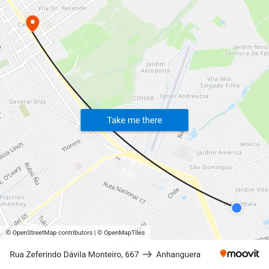 Rua Zeferindo Dávila Monteiro, 667 to Anhanguera map