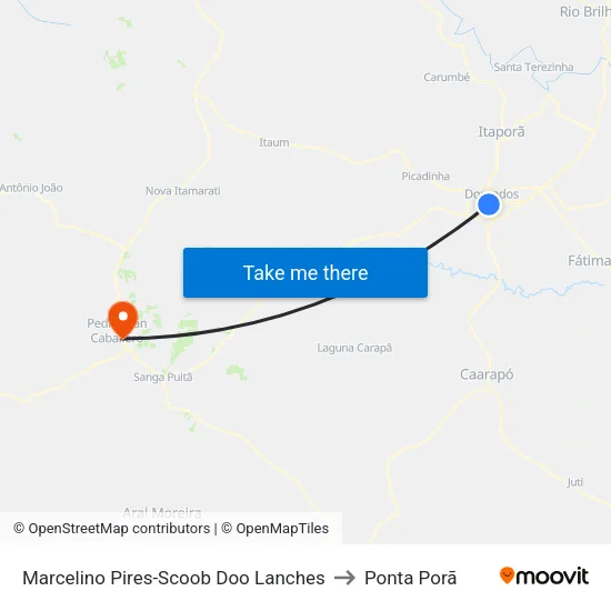 Marcelino Pires-Scoob Doo Lanches to Ponta Porã map