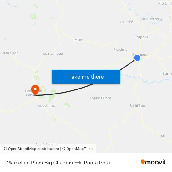 Marcelino Pires-Big Chamas to Ponta Porã map
