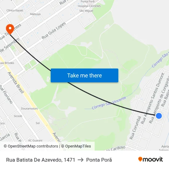 Rua Batista De Azevedo, 1471 to Ponta Porã map