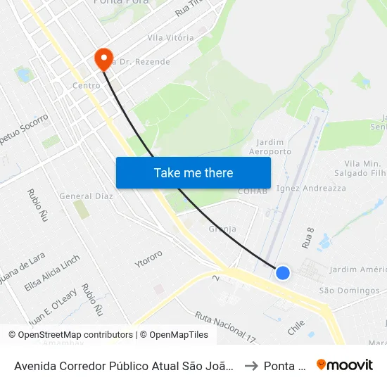 Avenida Corredor Público Atual São João, 2442-2560 to Ponta Porã map