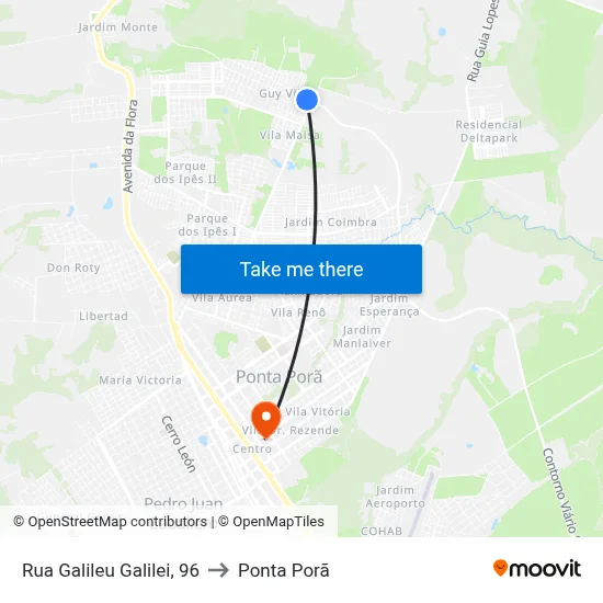 Rua Galileu Galilei, 96 to Ponta Porã map
